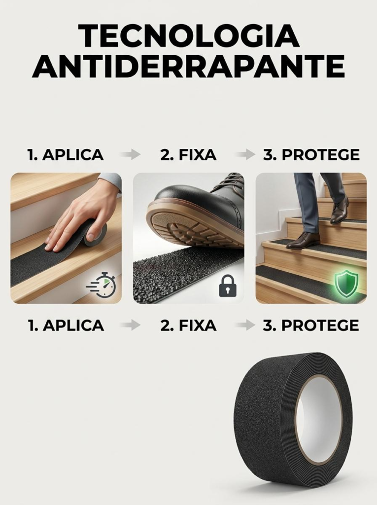 Fita Antiderrapante para Escada Preta 50mm x 5m Kapazi - Imagem 6
