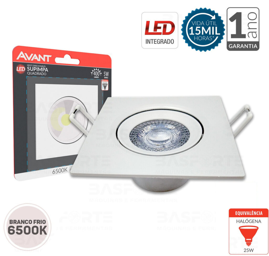 Spot LED de Embutir Quadrado 5W Branco Luz Fria 6500K - Imagem 2