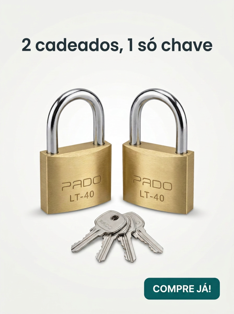Cadeado de Latão 40mm Mesmo Segredo Kit 2 com 4 Chaves Pado - Imagem 7