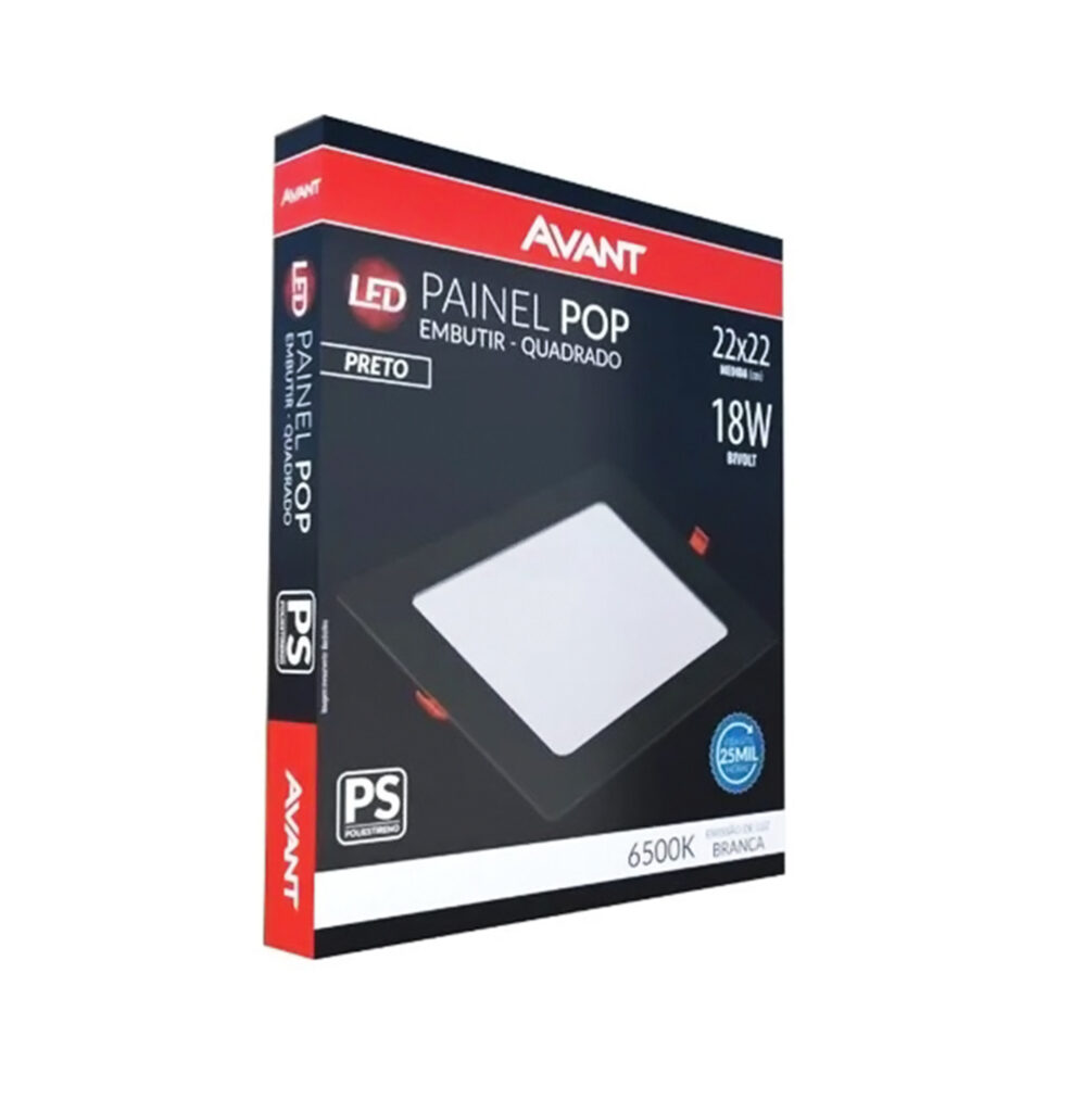 Painel Plafon LED Embutir Quadrado Preto 18W 22x22cm 6500K - Imagem 2