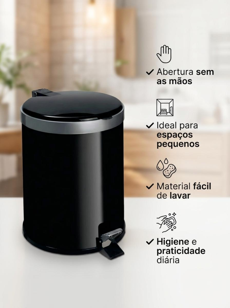 Lixeira com Pedal 5L Compacta para Banheiro e Cozinha Viel - Imagem 6