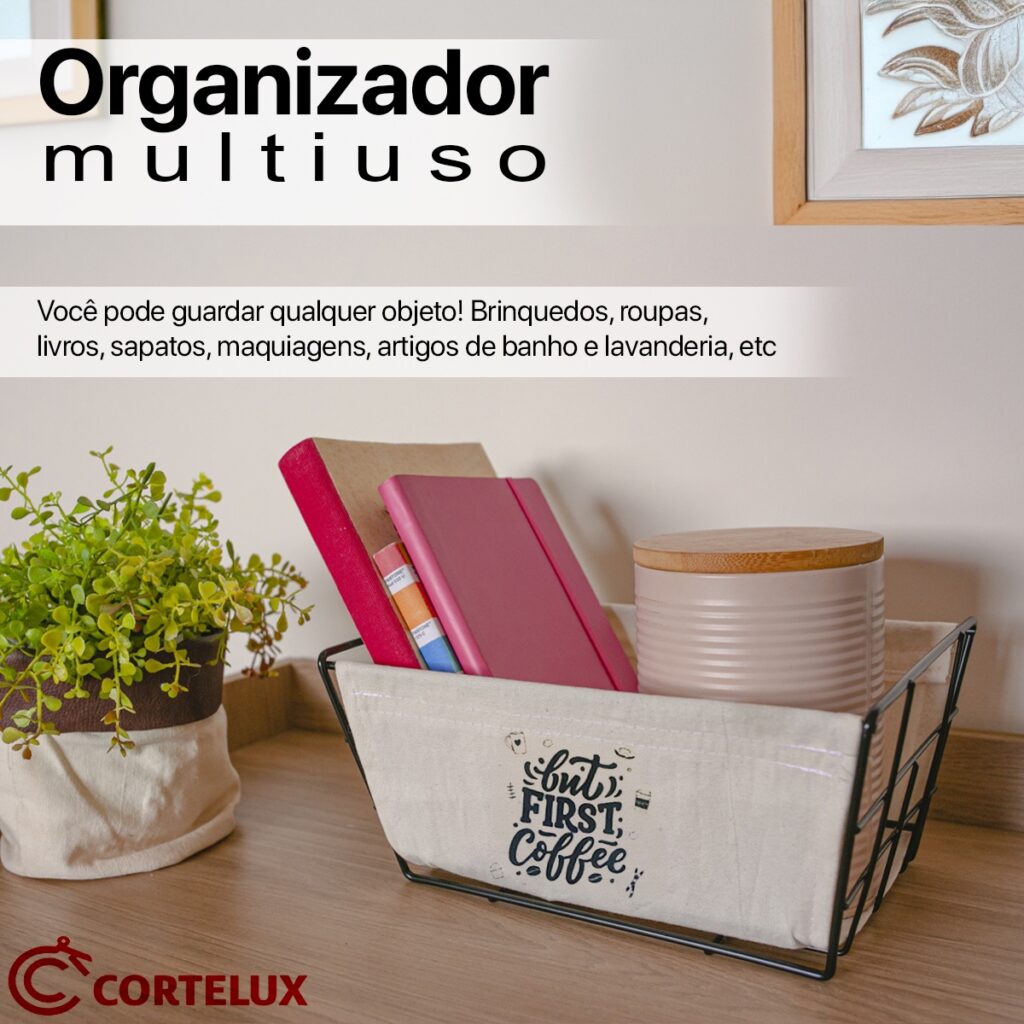 Kit 2 Cestos Organizadores Aço e Tecido Pequeno e Grande - Imagem 3