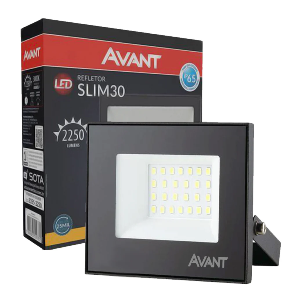 Refletor LED Slim 30W Bivolt Branco Quente IP65 Avant