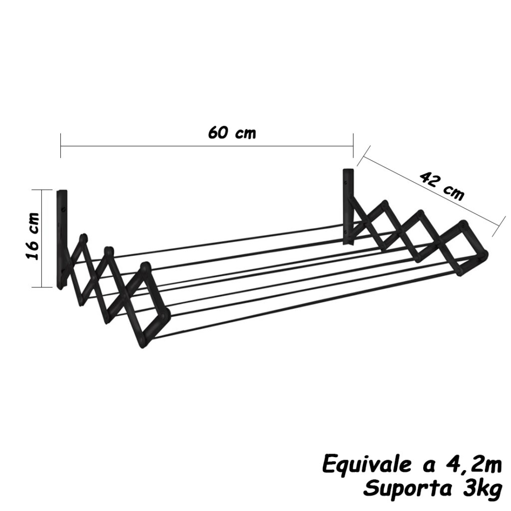 Varal Sanfonado de Parede Retrátil 60cm em Aço - Imagem 4