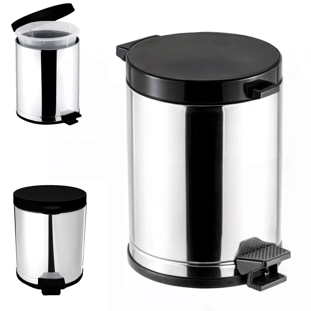 Lixeira Inox com Pedal 15L e Tampa Preta Viel