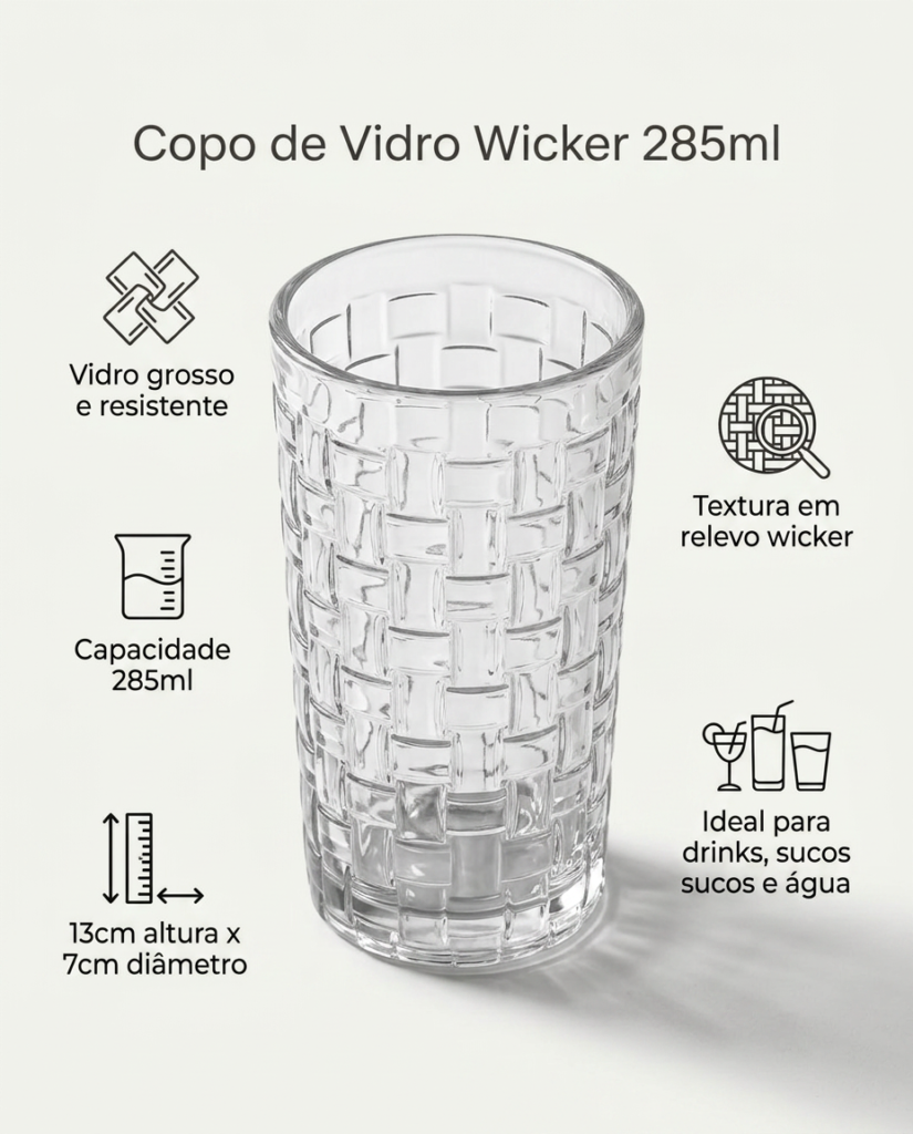 Copo de Vidro Wicker 285ml Grosso para Drinks Cortelux - Imagem 6