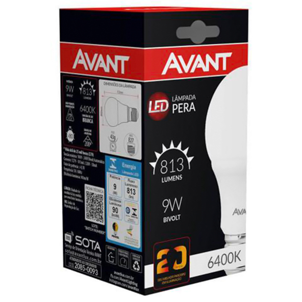 Lâmpada LED 9W Bulbo E27 Bivolt Branca Fria Avant - Imagem 2