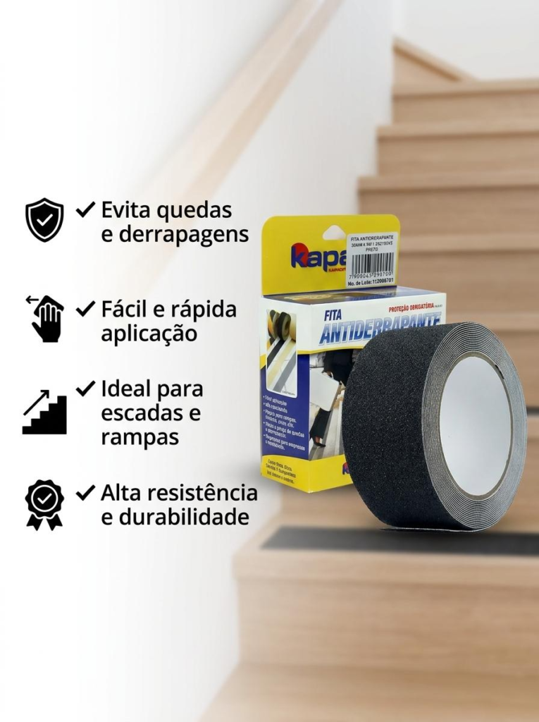 Fita Antiderrapante para Escada Preta 50mm x 5m Kapazi - Imagem 7
