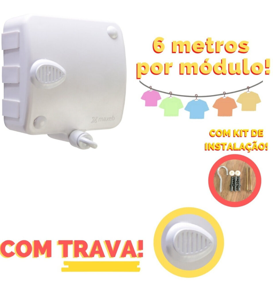 Varal Retrátil de Parede Stendmax 3 Módulos 6m Branco - Imagem 2