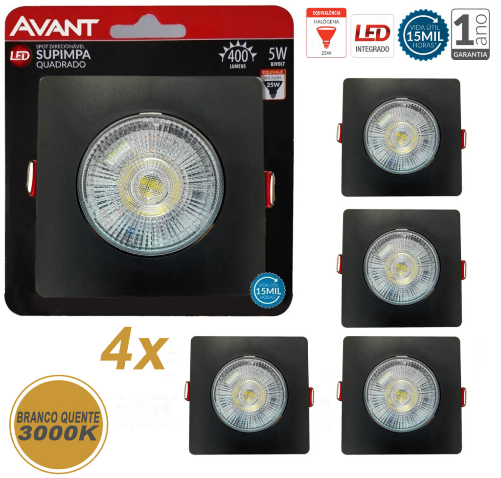 Spot LED de Embutir Direcionável Quadrado 5W Kit 4 - Imagem 2