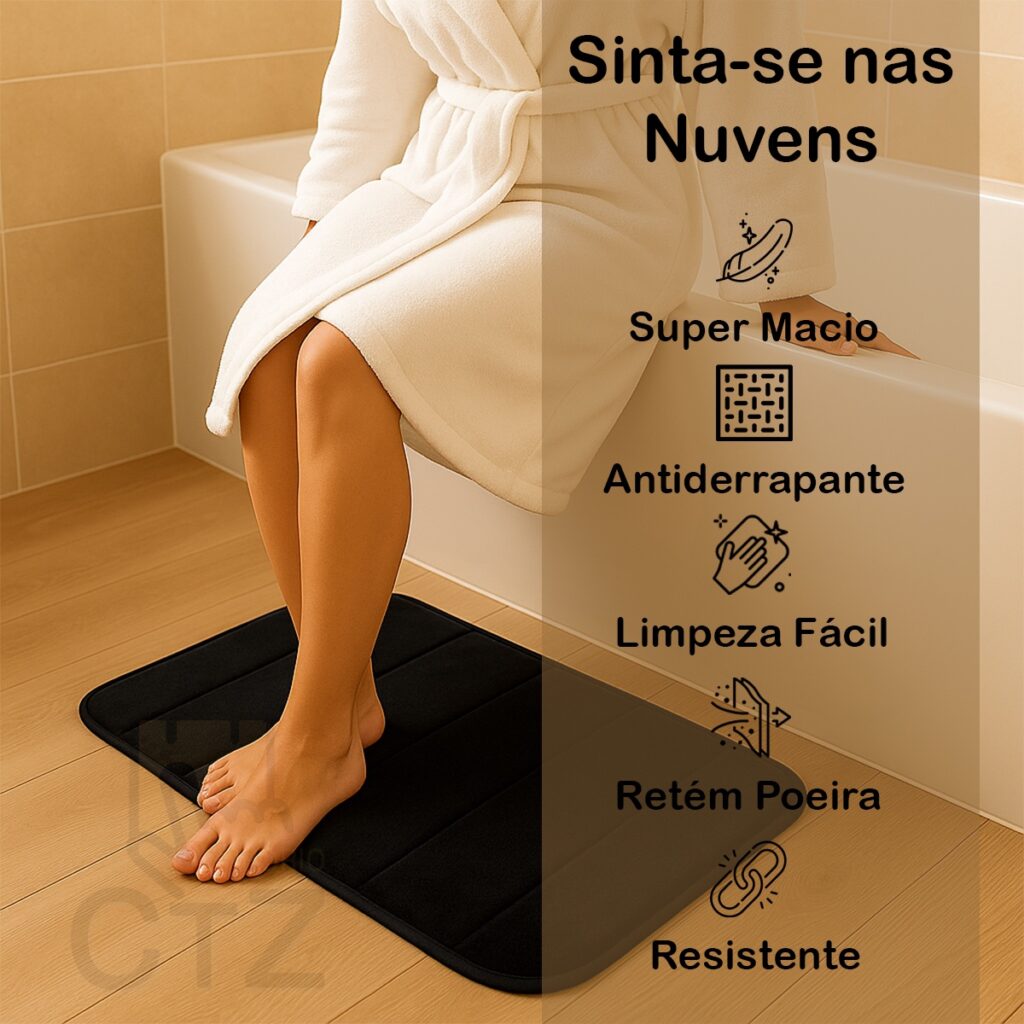 Tapete de Banheiro Nuvem Super Soft Preto 70x50cm Kapazi - Imagem 3