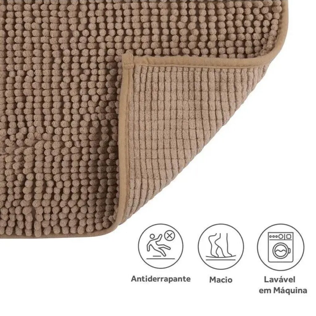 Tapete de Banheiro Microfibra Bolinha Joy Bege 80x50cm - Imagem 5