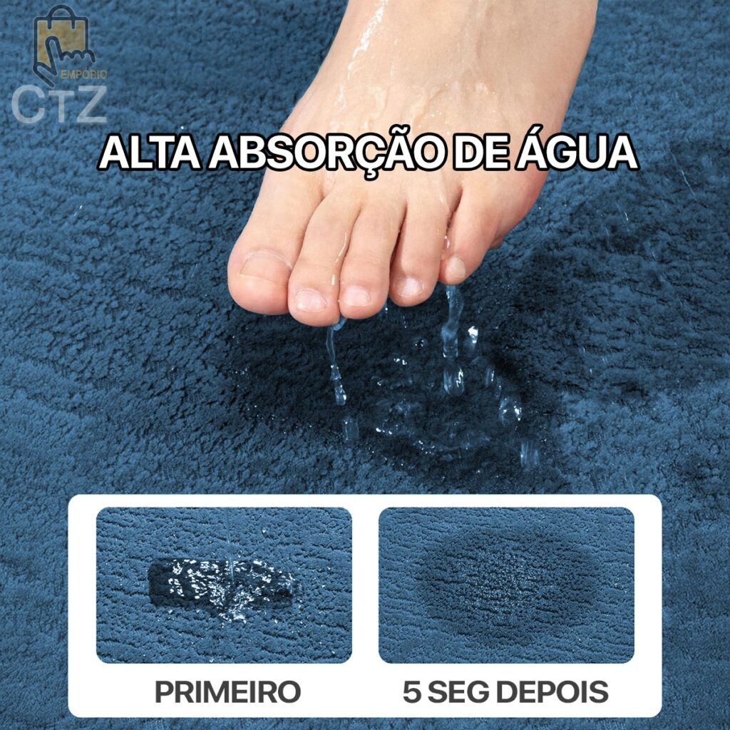 Tapete de Banheiro Happy Algodão Azul 60x40cm Kapazi - Imagem 6