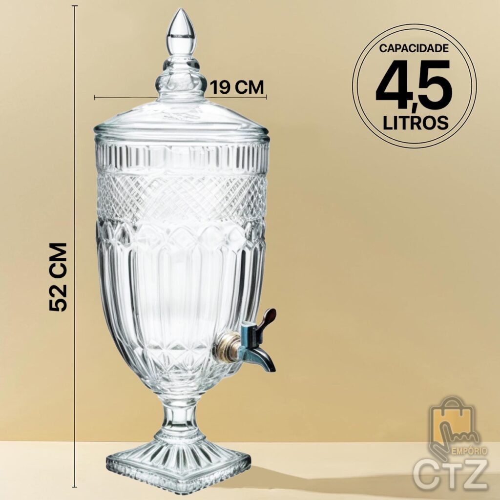 Suqueira de Vidro com Torneira Diamond Imperial 4,5L - Imagem 2