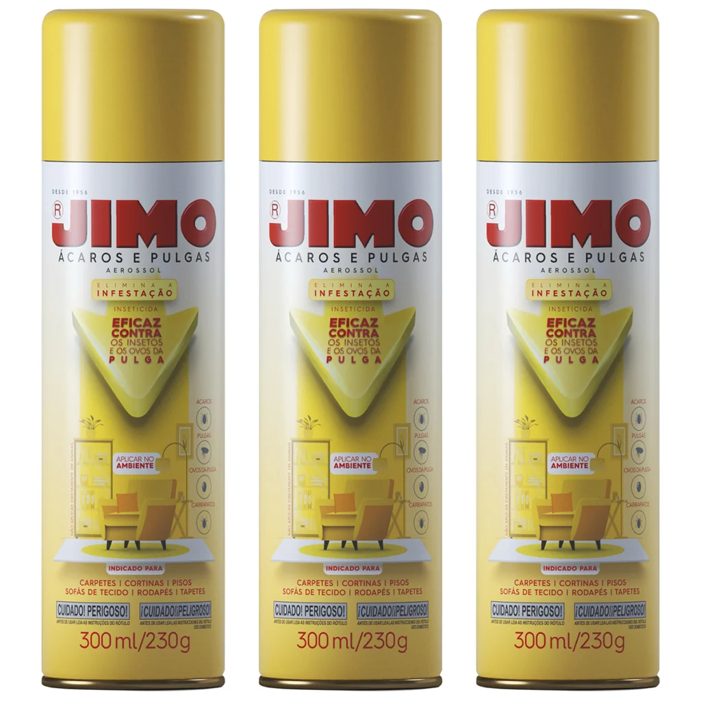 Kit 3 Anti Ácaros e Pulgas Spray 300ml para Carpetes Jimo