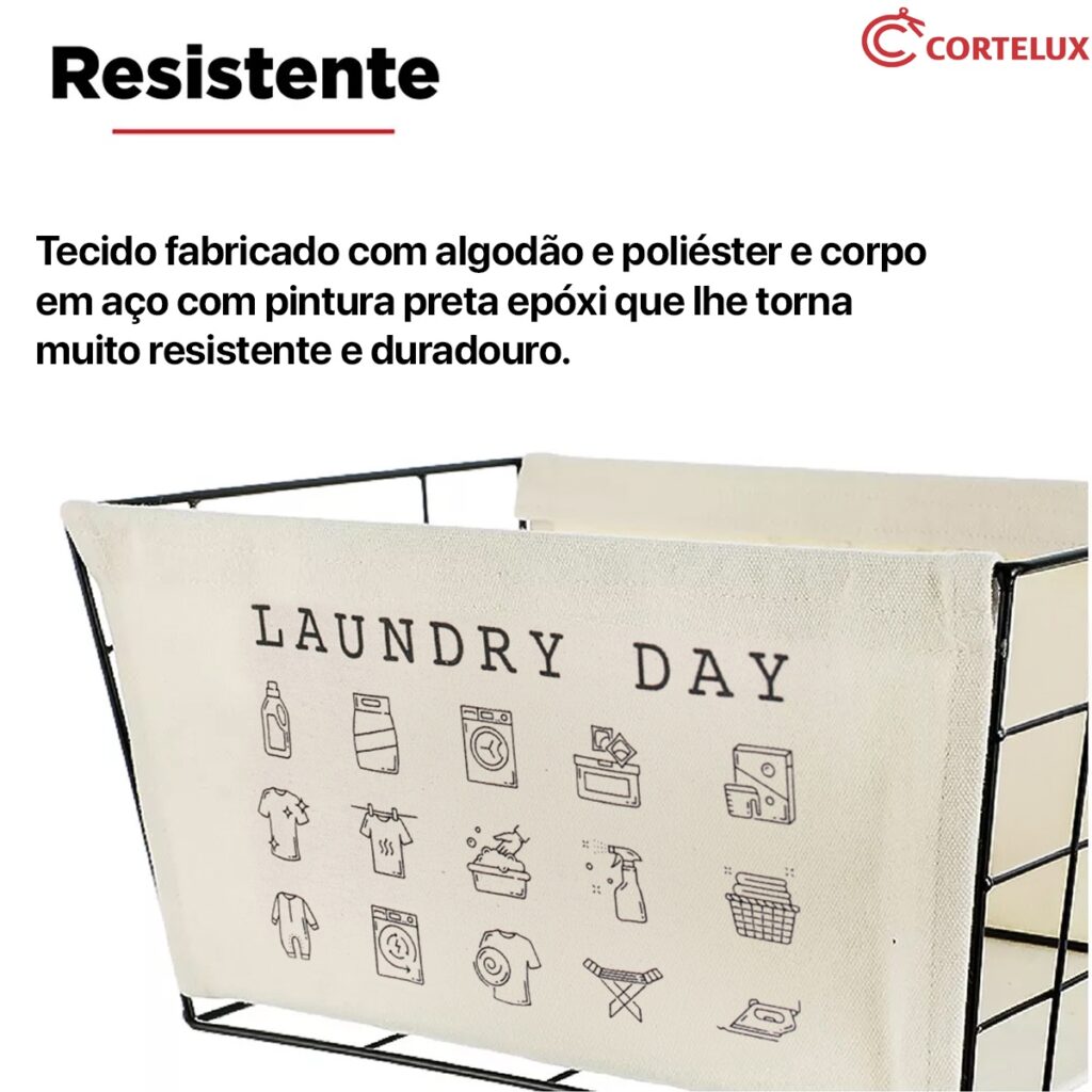 Kit 2 Cestos Organizadores Aço e Tecido Médio e Grande - Imagem 6