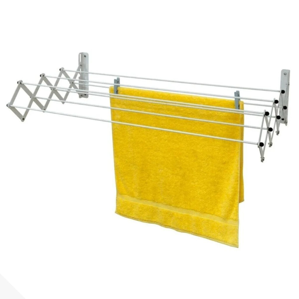 Varal Sanfonado de Parede Retrátil 77cm Aço Branco Maxeb - Imagem 2