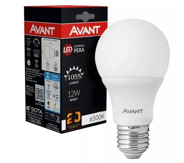Lâmpada LED 12W Bulbo E27 Bivolt Branca Fria Avant
