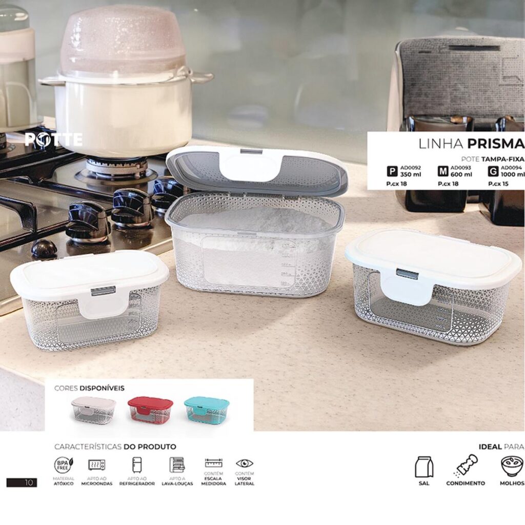 Pote com Tampa Fixa Retangular 600ml para Freezer Potte - Imagem 6
