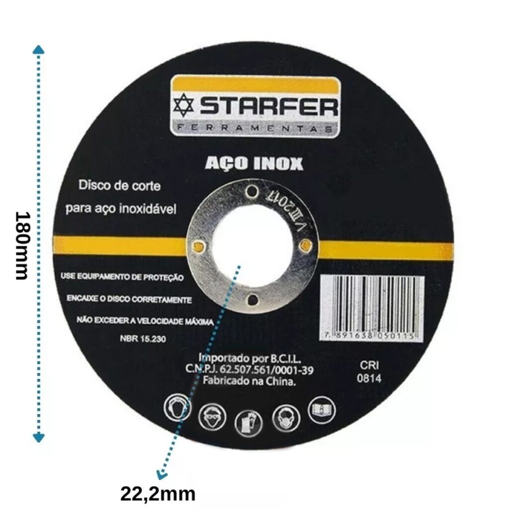 Disco de Corte Inox 7x7/8 180mm Esmerilhadeira Kit 5 - Imagem 2