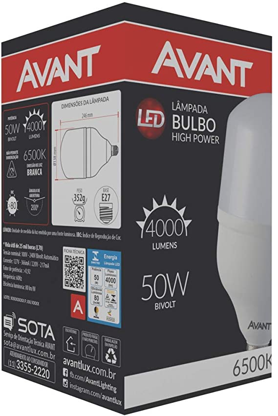 Lâmpada LED 50W Bulbo Alta Potência E27 Bivolt Branco Frio - Imagem 2
