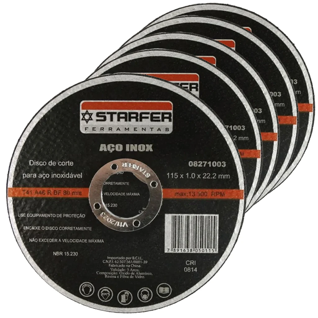 Disco de Corte Inox 4.5x7/8 115mm Esmerilhadeira Kit 5