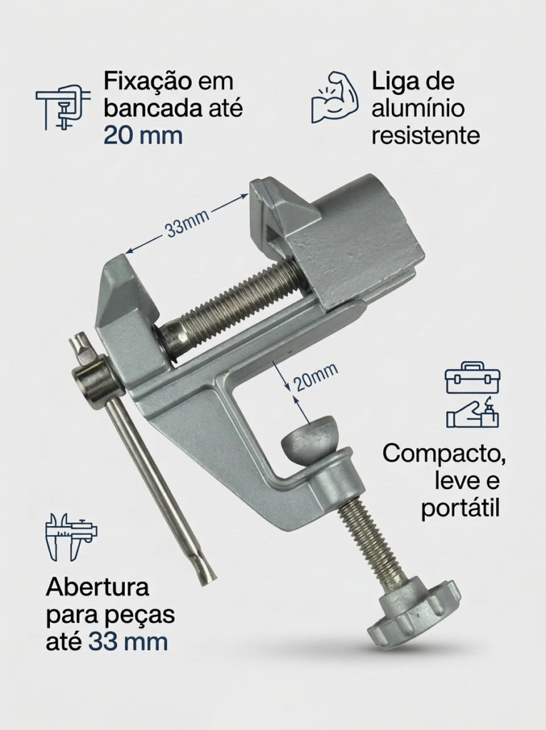 Mini Torno de Bancada Morsa Fixa 33mm em Alumínio - Imagem 6