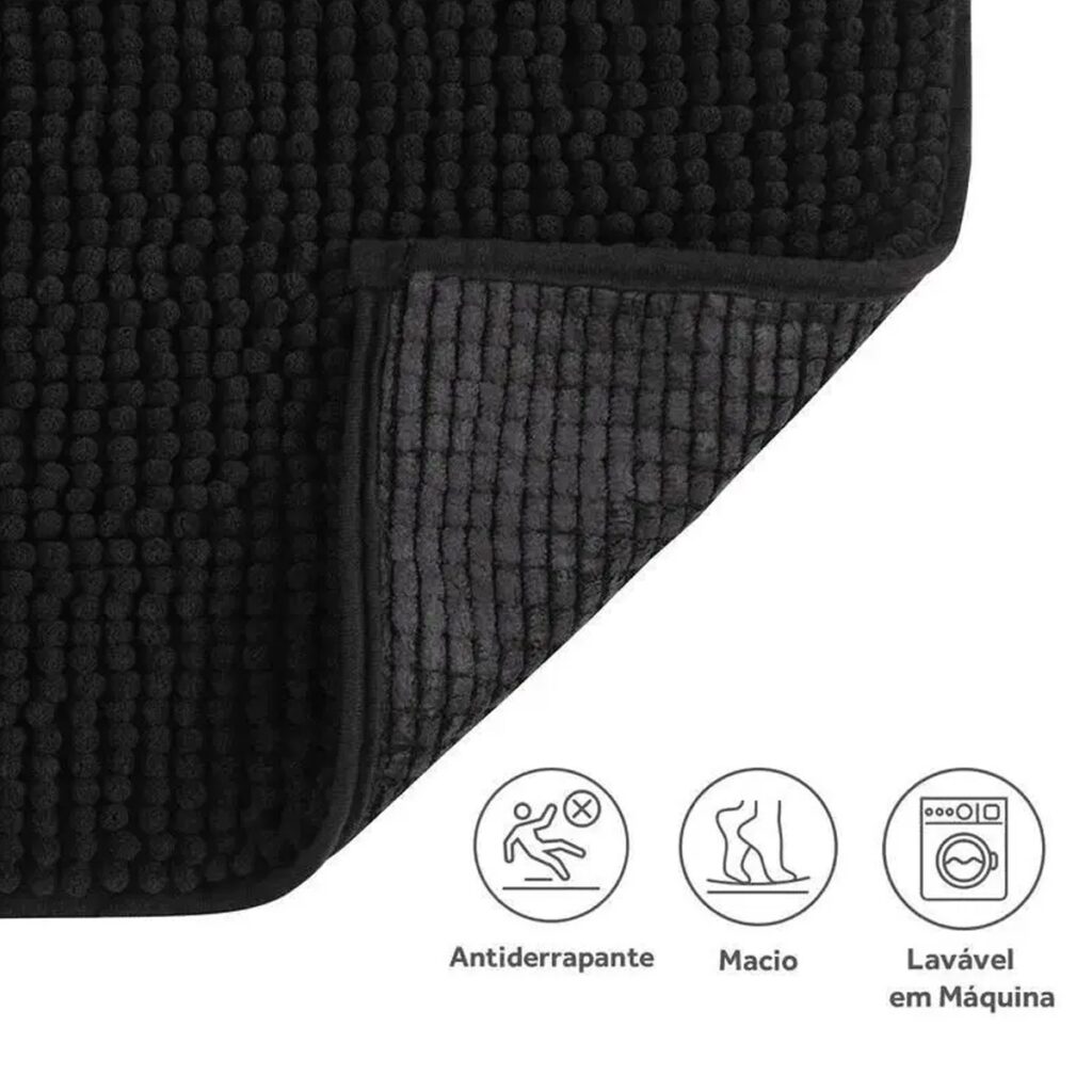 Tapete de Banheiro Microfibra Bolinha Joy Preto 60x40cm - Imagem 5