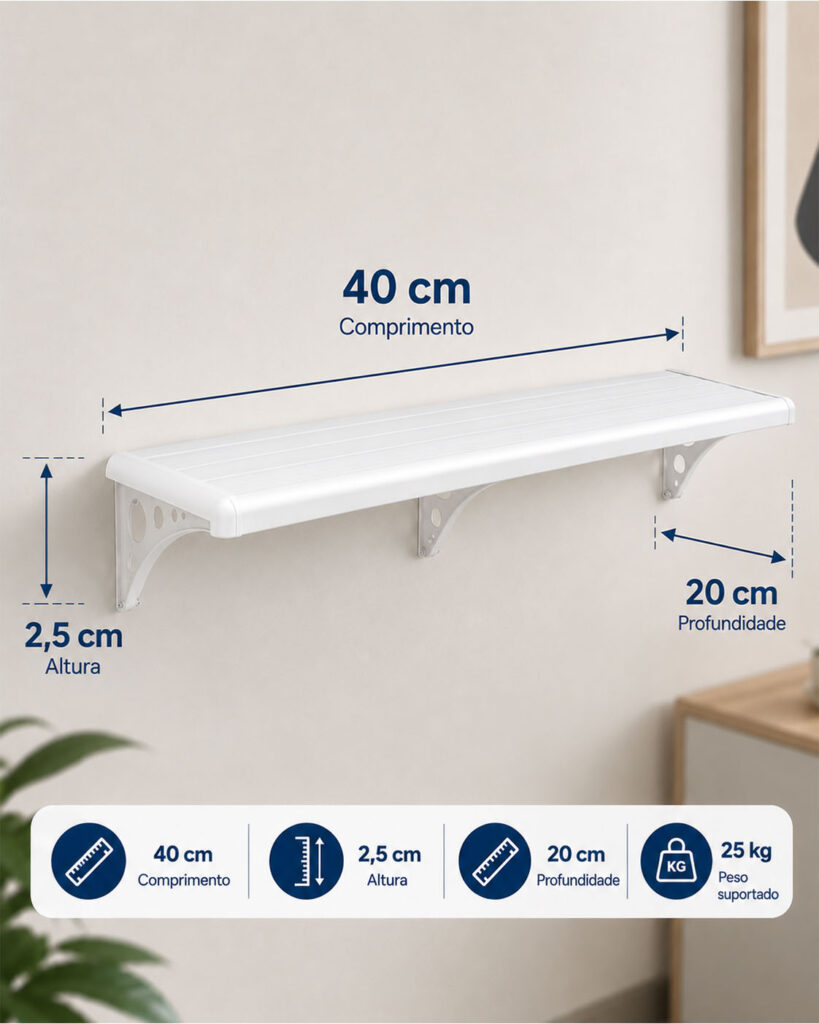 Prateleira de Parede Astra PVC 40cm Branca até 25kg Kit 2 - Imagem 2