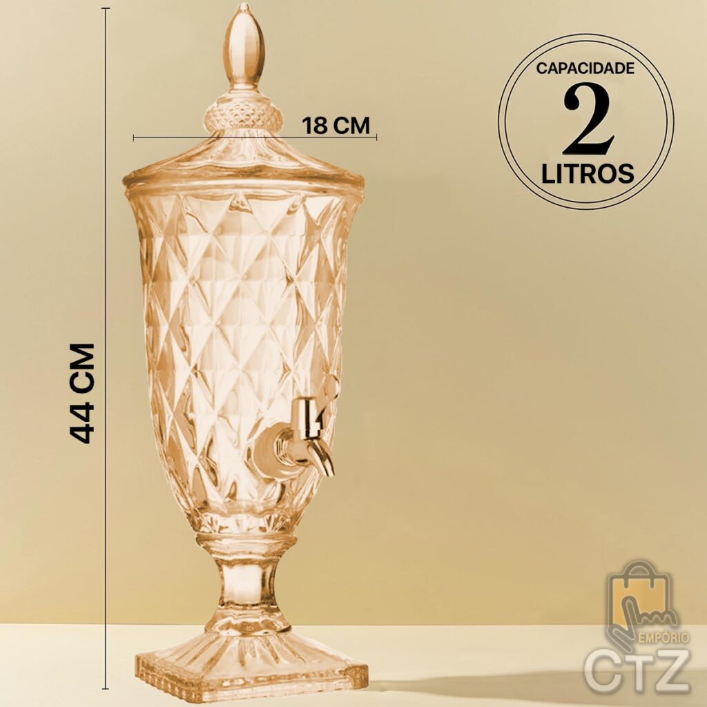 Suqueira de Vidro com Torneira Diamond Imperial 2L Âmbar - Imagem 2