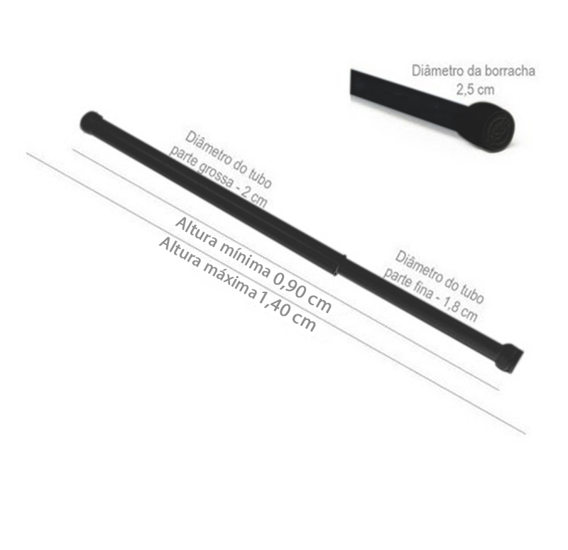 Varão Extensível para Cortina de Box 0,90 a 1,40m Preto - Imagem 2