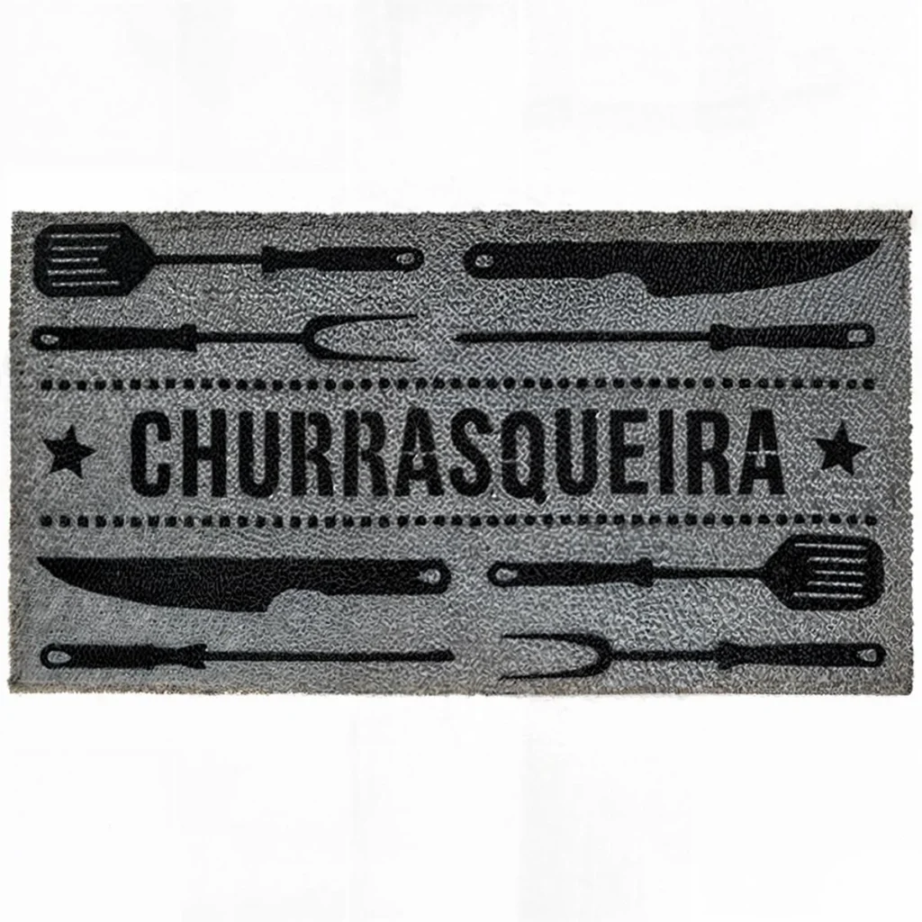 Tapete Capacho Churrasqueira Cinza em Vinil 75x40cm Kapazi