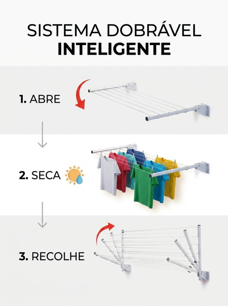Varal de Parede Articulado Barcelona com Corda 25m Secalux - Imagem 3