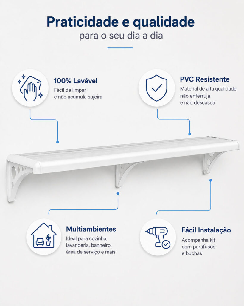Prateleira de Parede Astra PVC 40cm Branca até 25kg Kit 2 - Imagem 6
