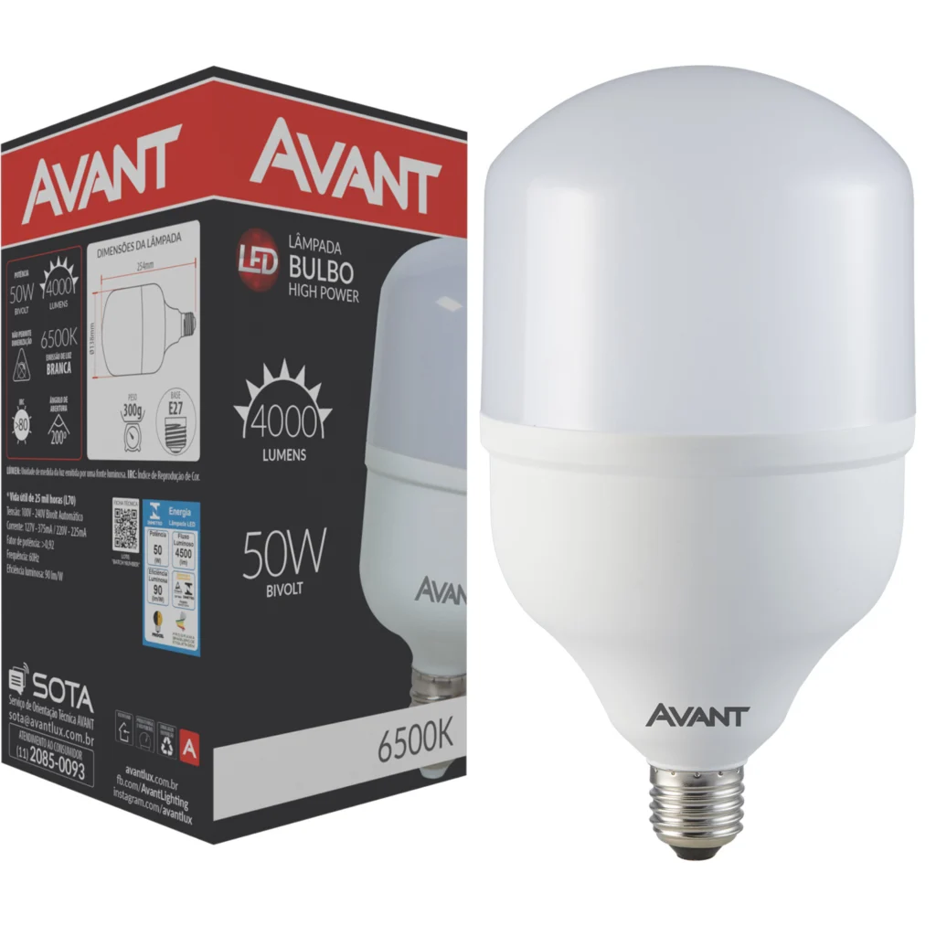 Lâmpada LED 50W Bulbo Alta Potência E27 Bivolt Branco Frio