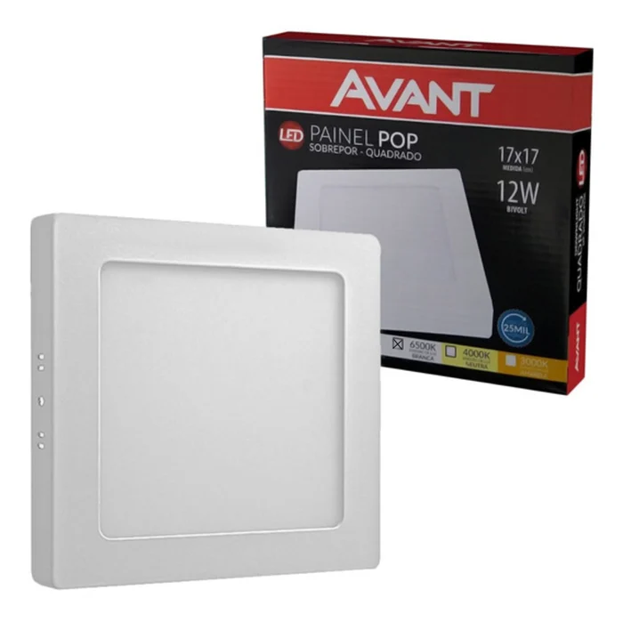 Painel Plafon LED Sobrepor Quadrado 12W 17x17cm Branco Frio