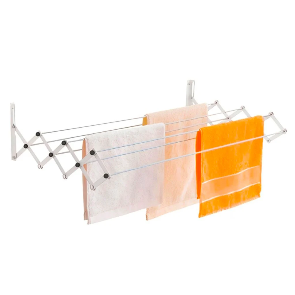 Varal Sanfonado de Parede Retrátil 77cm Aço Branco Maxeb