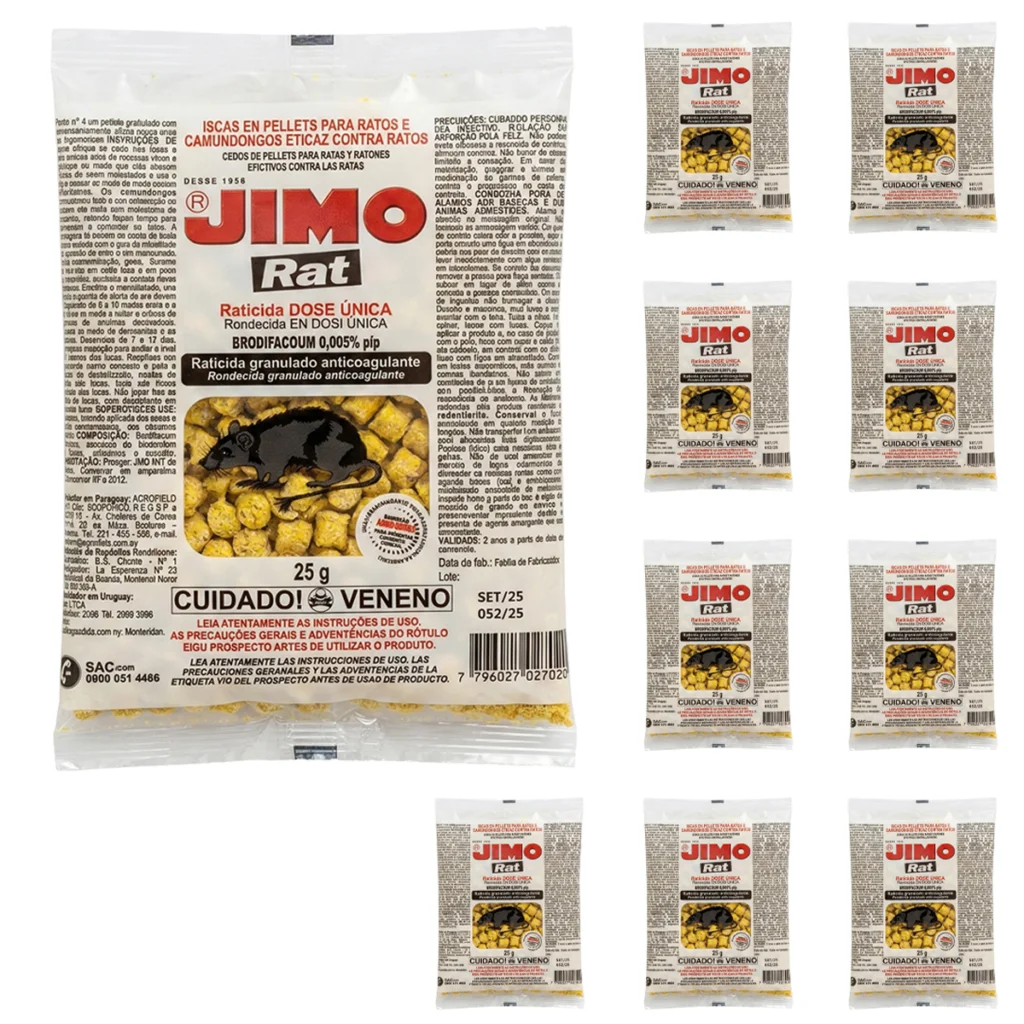 Veneno de Rato Isca Granulada Kit 10 Pacotes de 25g Jimo