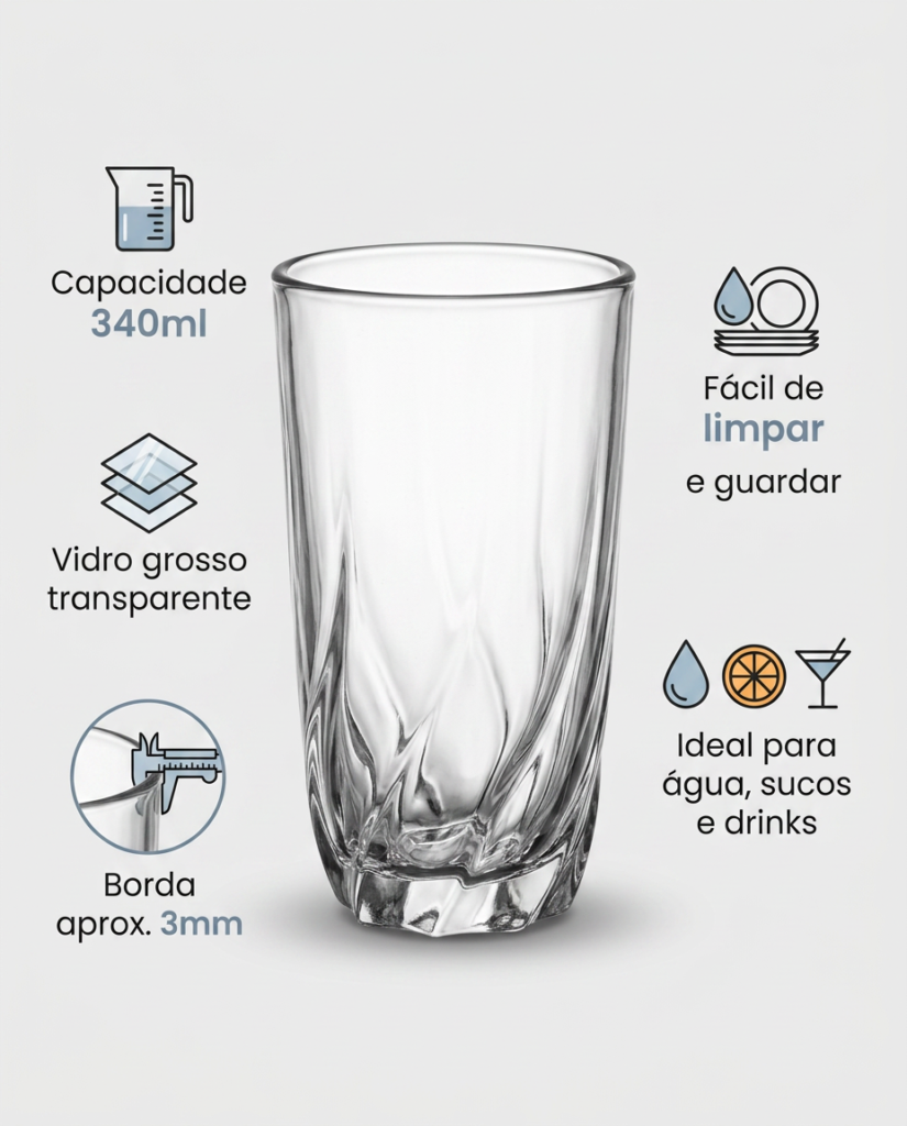 Copo de Vidro Grosso Vienna 340ml para Água e Suco - Imagem 5