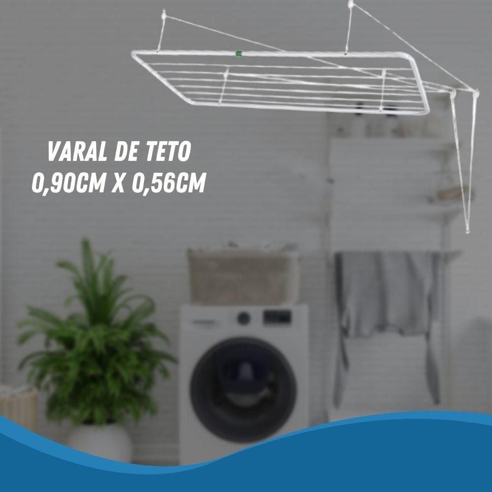 Varal de Teto em Aço 90x56cm com Kit de Instalação Maxeb - Imagem 2