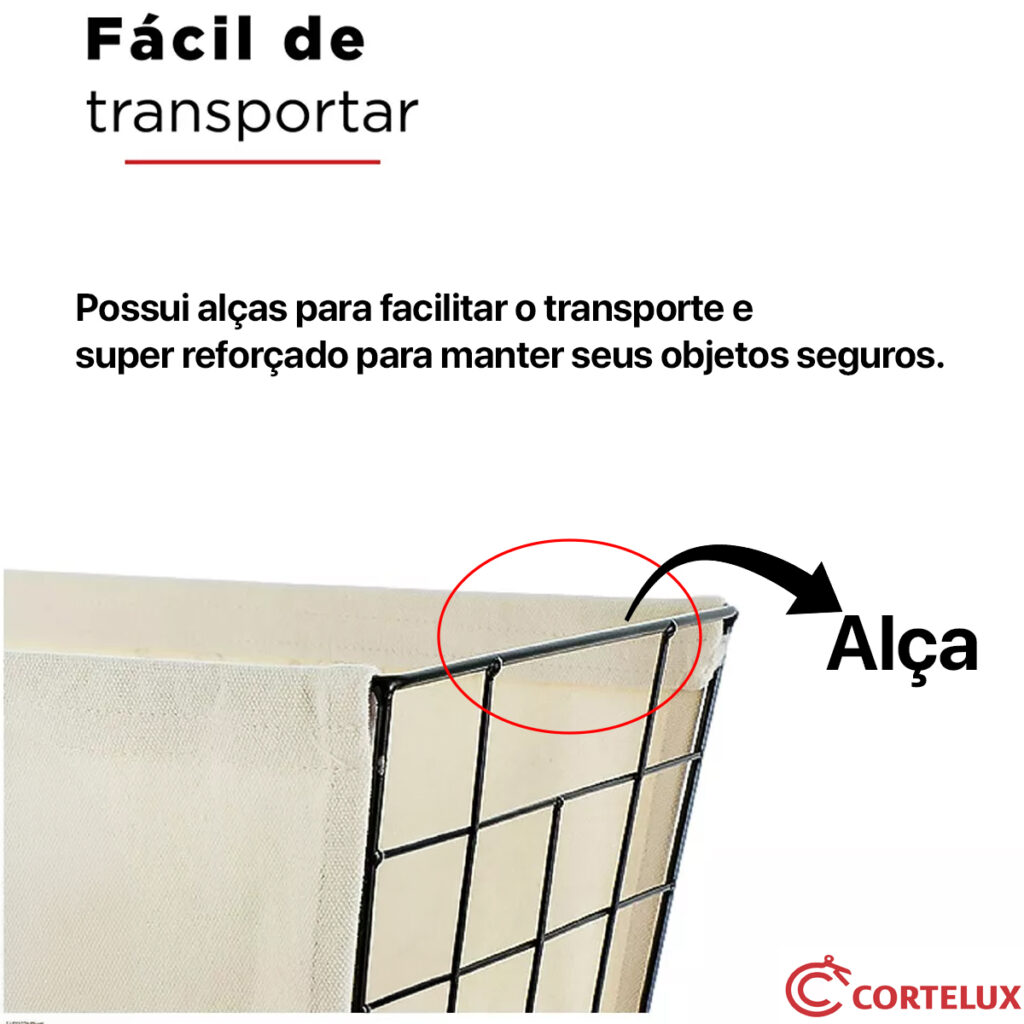 Cesto Organizador Multiuso Aço e Tecido Unidade ou Kit 2 - Imagem 6