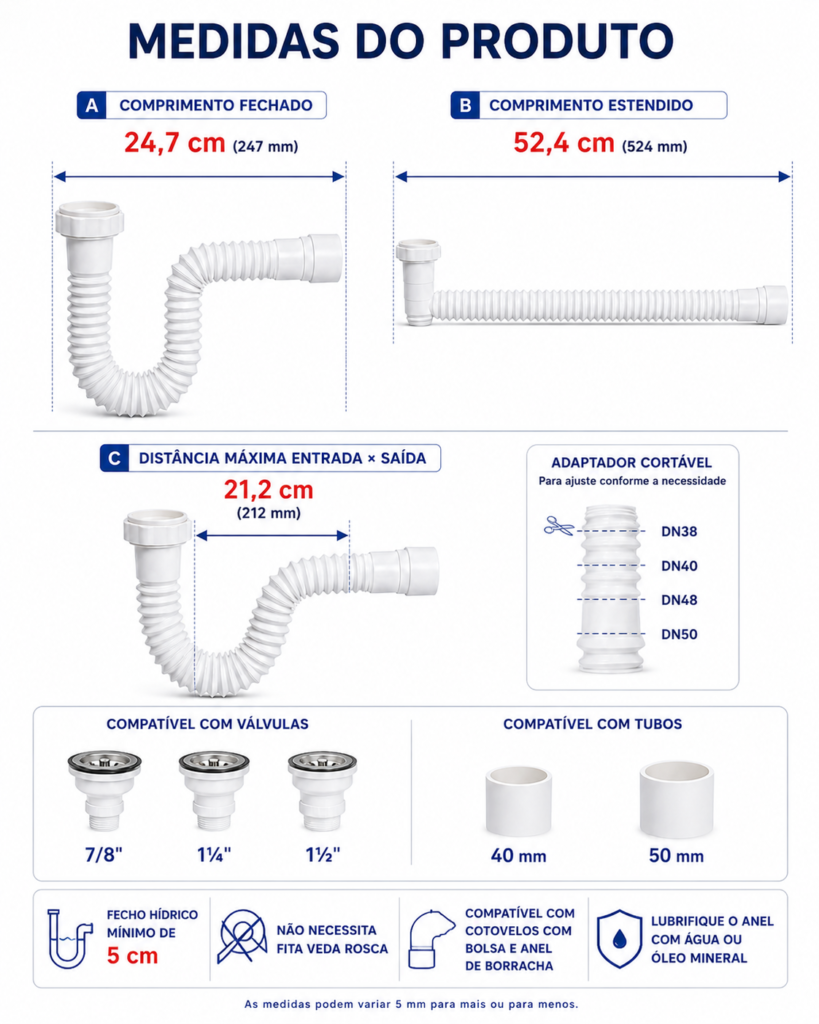 Kit Sifão Sanfonado e Válvula de Lavatório 7/8 Branco Astra - Imagem 2