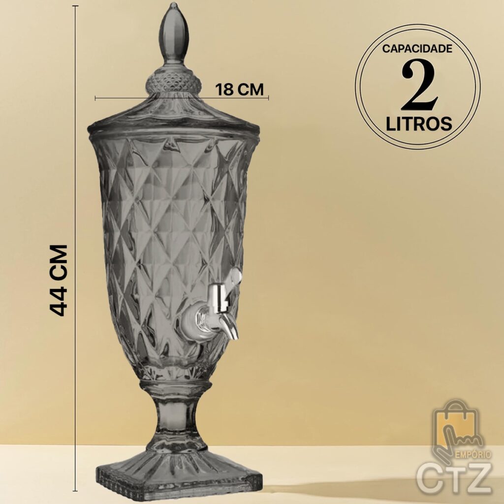 Suqueira de Vidro com Torneira Diamond Imperial 2L Fumê - Imagem 2