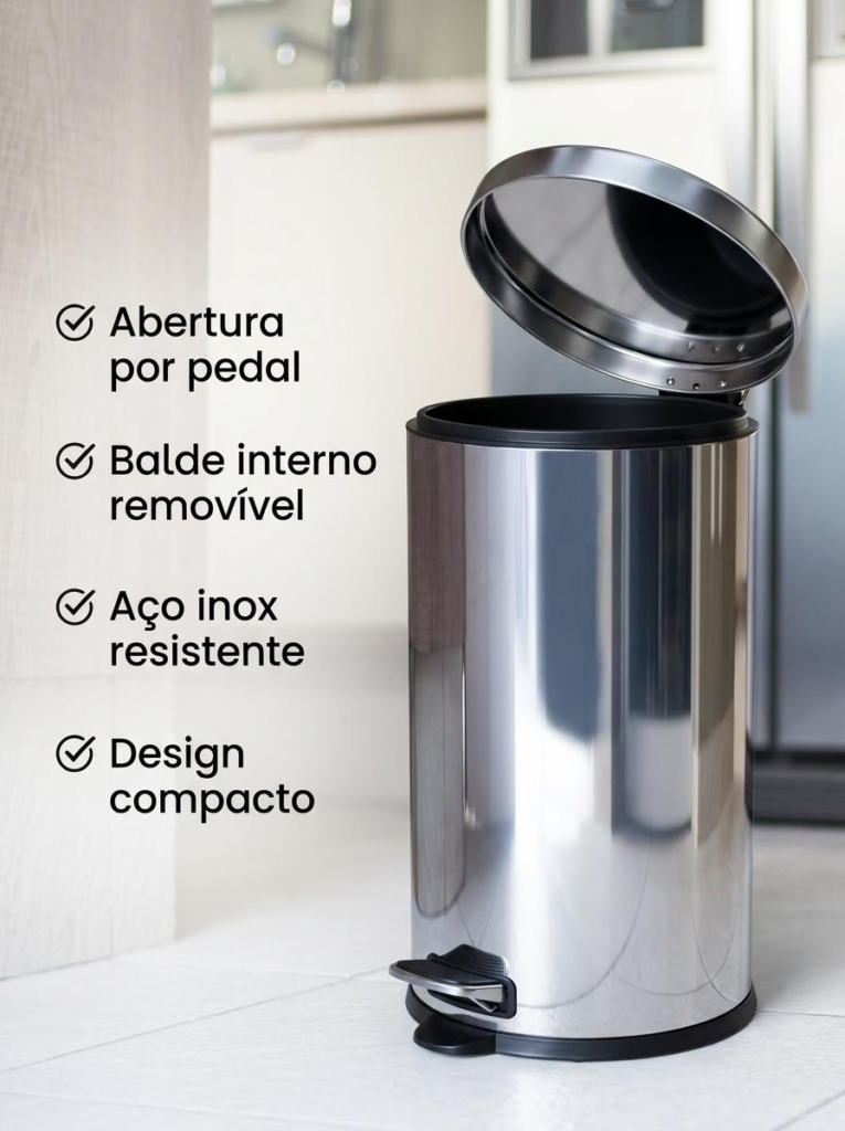 Lixeira Inox com Pedal 4,5L e Recipiente Removível Viel - Imagem 6