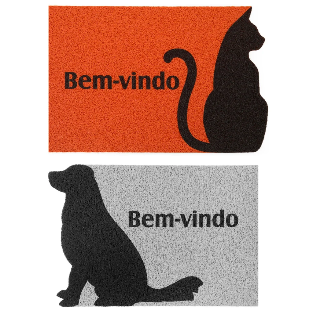 Tapete Capacho Pet Silhueta Bem-Vindo Cão e Gato 60x40cm