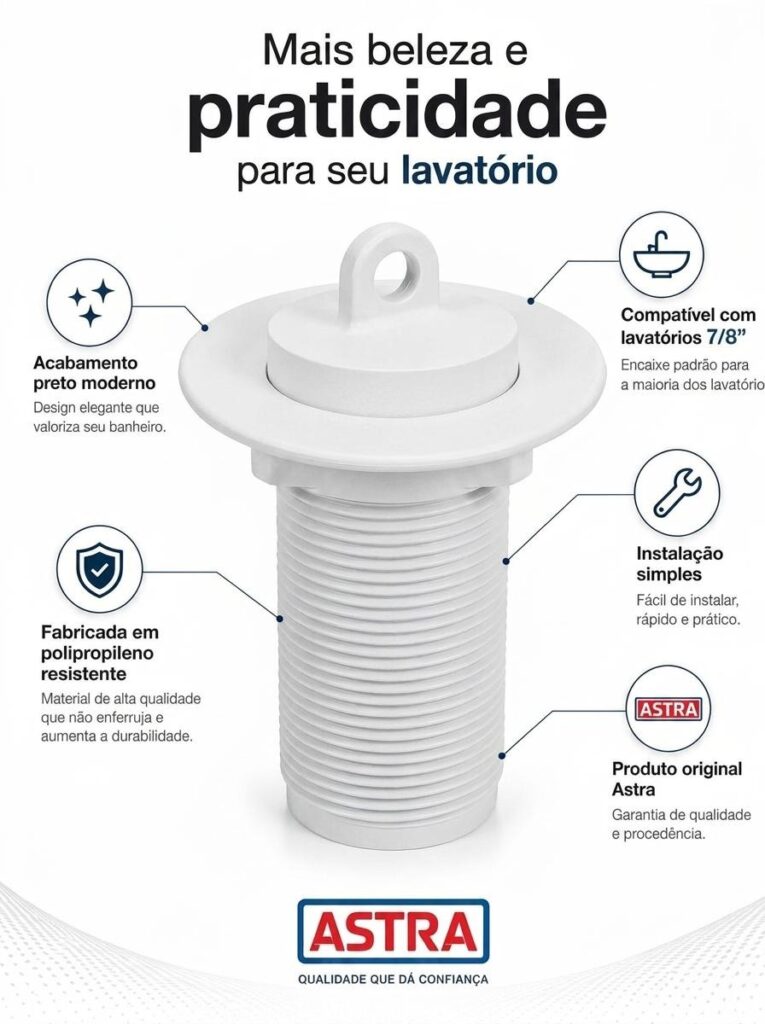 Kit Sifão Sanfonado e Válvula de Lavatório 7/8 Branco Astra - Imagem 5