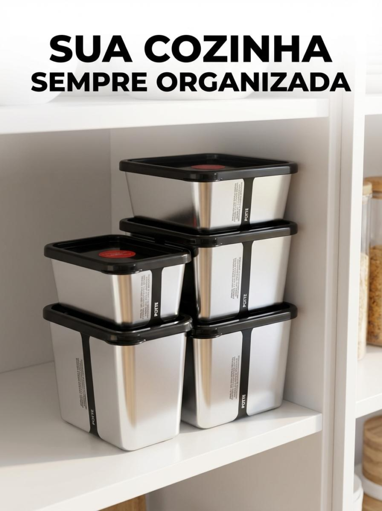 Pote Metalizado com Tampa Quadrado M 850ml Potte Premium - Imagem 4