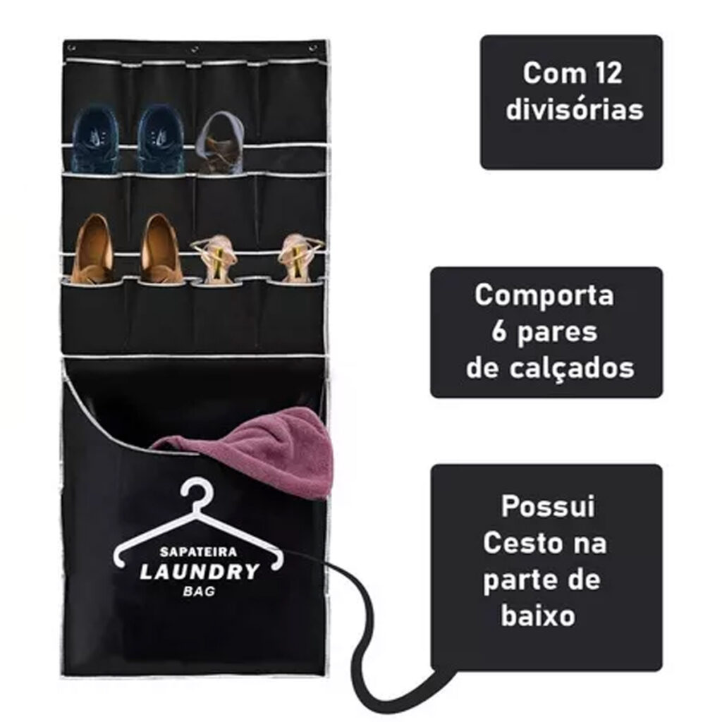 Sapateira de Porta 6 Pares com Cesto TNT Preta - Imagem 5