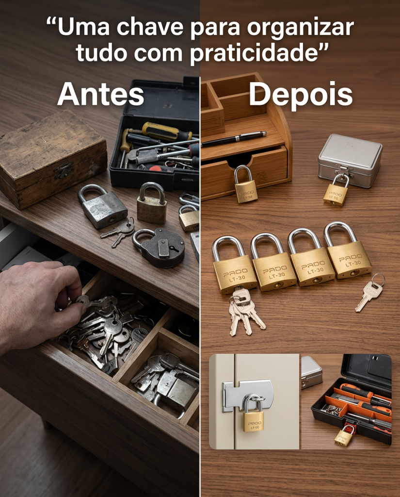 Cadeado de Latão 30mm Mesma Chave Kit 4 Pado - Imagem 7