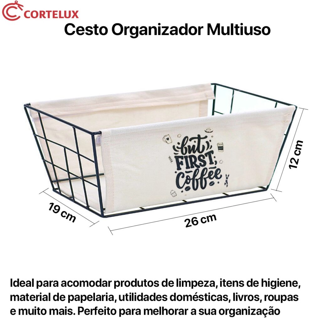Kit 2 Cestos Organizadores Aço e Tecido Pequeno e Grande - Imagem 4